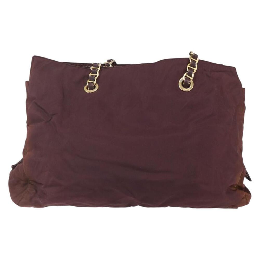 PRADA Chain Tote Bag Nylon Bordeaux Gold Auth ar13821 - Picture 2 of 16